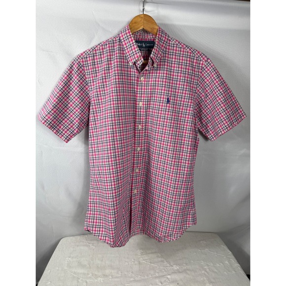 Ralph Lauren Custom Fit Pink Plaid Short Sleeve Button Down Shirt - Picture 1 of 7